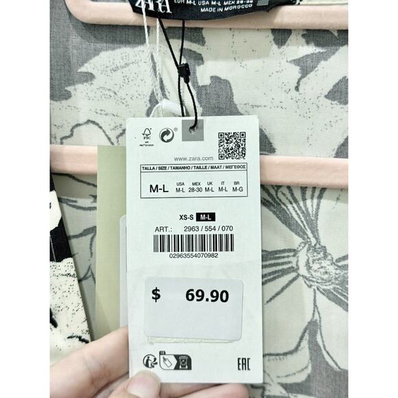 NWT Zara Floral Print Fringe Cuffs Kimono Wrap Jacket White Black Womens Sze M/L - Picture 4 of 5